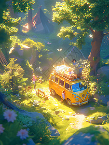 童话森林中的汽车背景图片