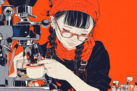 女性员工点赞冲泡咖啡的女员工插画