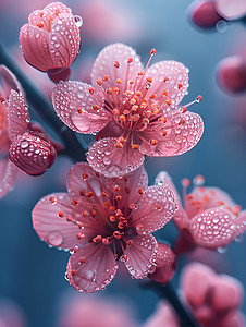 桃花梦幻素材花瓣上的水珠背景