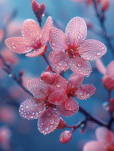 桃花上的水珠背景图片