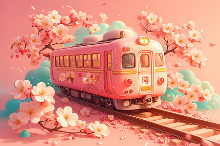 可爱的粉色火车背景图片
