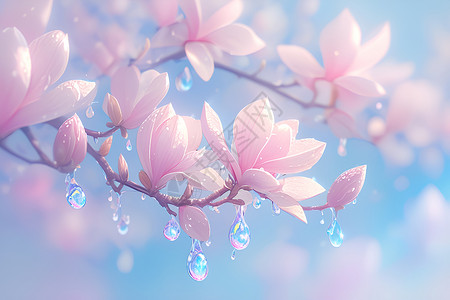 粉红鼓风机绽放春日的粉红玉兰插画
