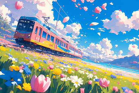 田野中的小火车背景图片
