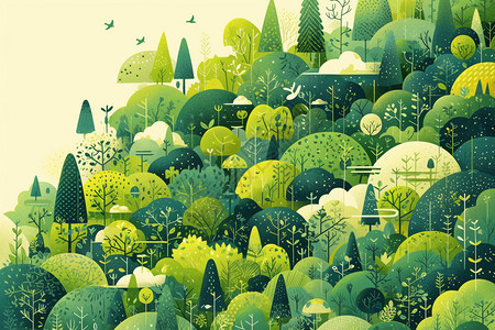 绿色森林的平面插图背景图片