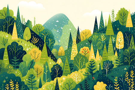几何绿色森林插画背景图片