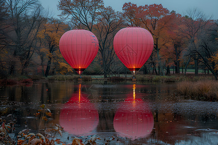 公园内的红色热气球背景图片