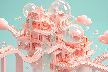 梦幻粉色建筑背景图片