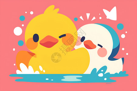 彩色鸭子畅游河里背景图片