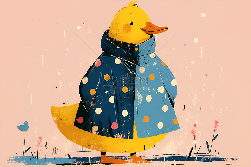 小黄鸭穿着雨衣图片