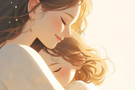 永远在一起拥抱在一起的母女插画