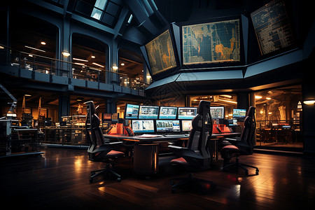 交易大厅内的科技屏幕背景图片