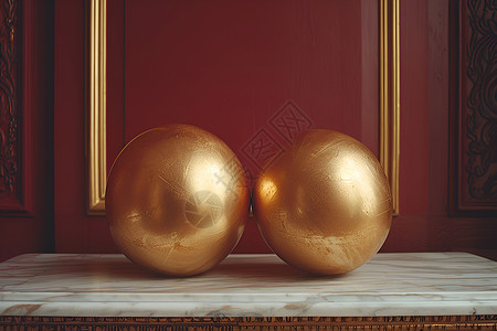 金色漂浮物桌子上的金色气球插画