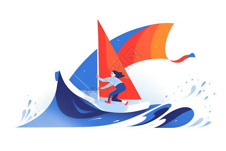 帆船帆板运动大海的冲浪者运动插画