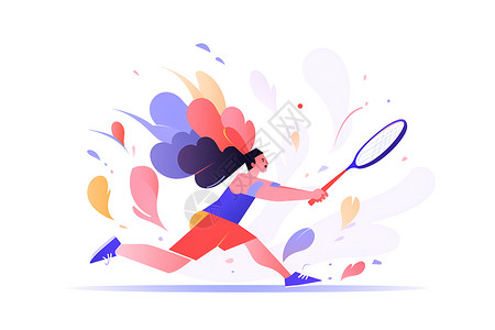 一副球拍羽毛球运动员插画