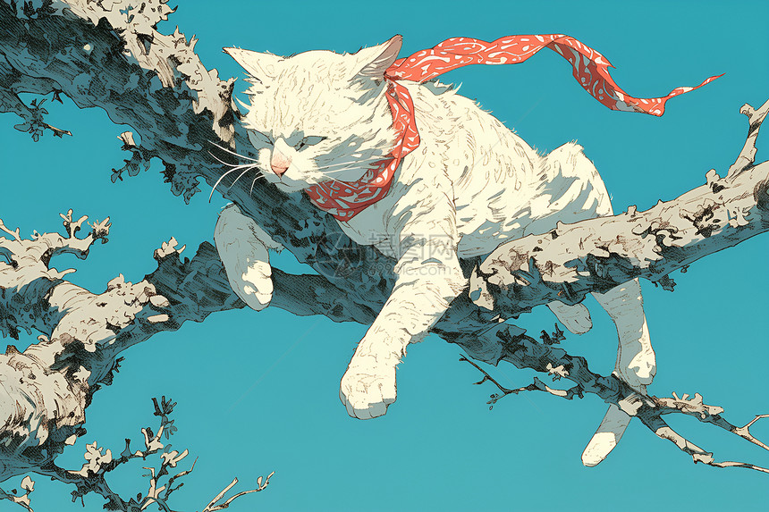 树枝上休息的猫咪图片