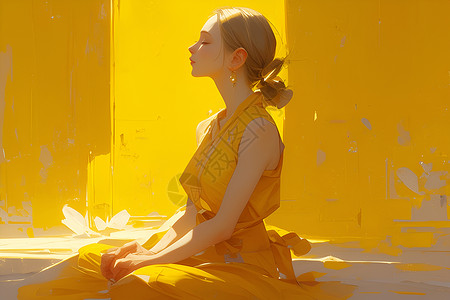 阳光下的黄衣女子背景图片
