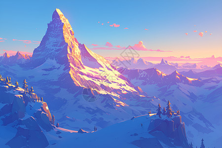夕阳下的雪山背景图片