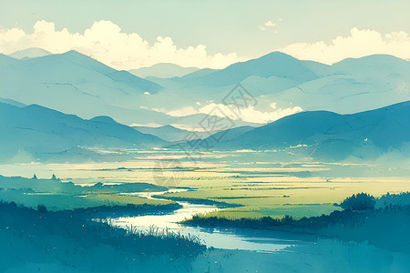 山河壮丽的山水画背景图片