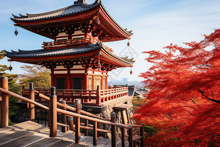 栏杆素材红叶下的清水寺背景