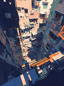 俯视高楼高处俯视城市建筑插画