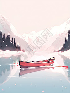 湖水中的红船插画