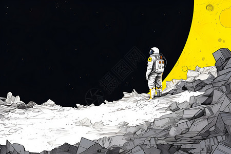 服务人类月球上的宇航员插画