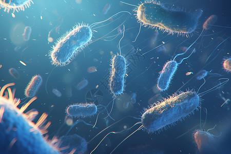 漂浮蓝色珠子微观世界中漂浮的细菌插画