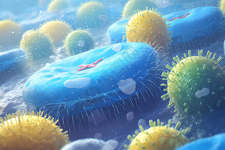 细胞感染漂浮在水中的微生物插画