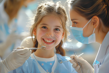 制服女孩女孩微笑着看牙医背景