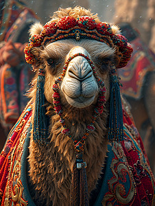 双峰骆驼丝绸衣服高清图片