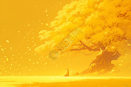 金黄树下的狗狗背景图片