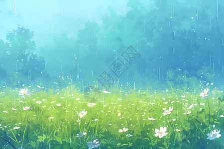 滋润透亮被雨水滋润的小草插画