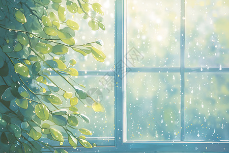 下雨的窗户玻璃上的雨滴插画