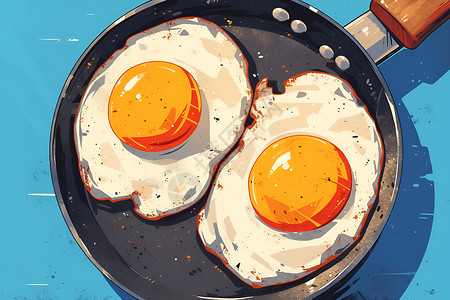 平底锅煎蛋美味的早餐煎鸡蛋插画