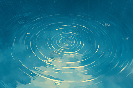 雨水湖湖面上的水滴插画