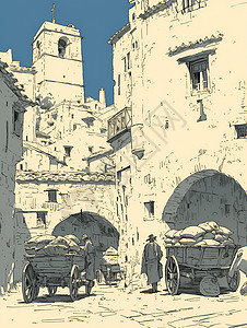 古老城市的街景背景图片