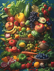 苹果静物水果和蔬菜插画