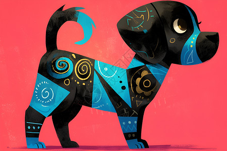 哺乳宠物带涂鸦的小狗插画