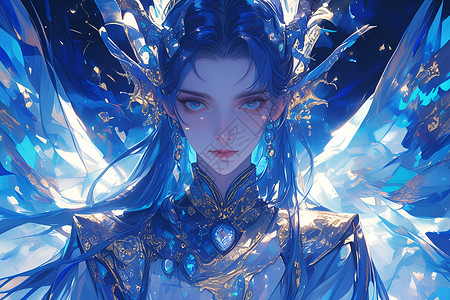 天使模特一位蓝色仙女插画