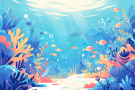 水下风景水下的珊瑚景观插画