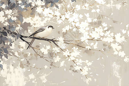 花树枝头的小鸟背景图片