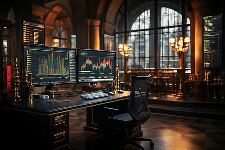 金融趋势图屏幕上展示着详细的股票趋势图背景