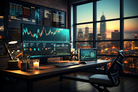 电脑股市股票交易室的精确细节背景