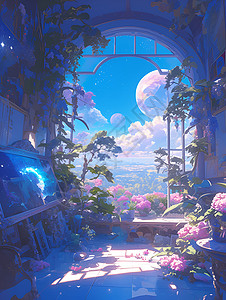 梦幻的星空花园背景图片