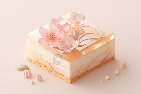 芝士奶油芝士蛋糕上的鲜花插画