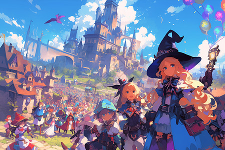 城堡前的巫师聚会背景图片