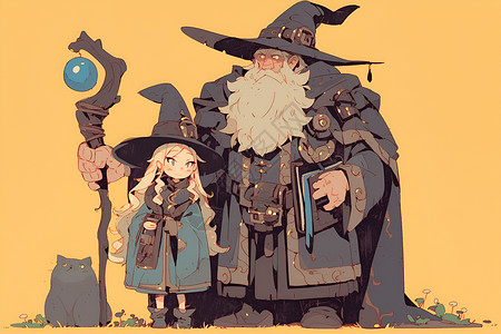 魔法老人和小孩背景图片