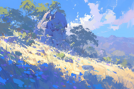 蓝天下的山坡背景图片