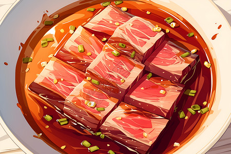 酱汁牛肉美味四溢的牛肉插画