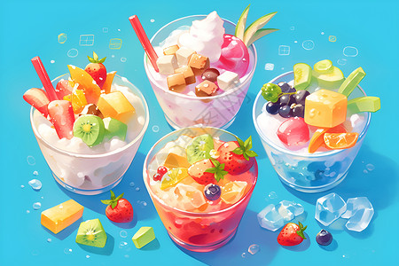 水果雪糕冷饮美味的水果冰淇淋插画